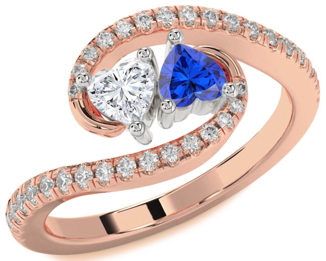 Diamond White Rose Gold Two Heart Promise Ring