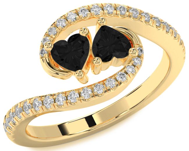 Black Diamond Gold Two Heart Ring