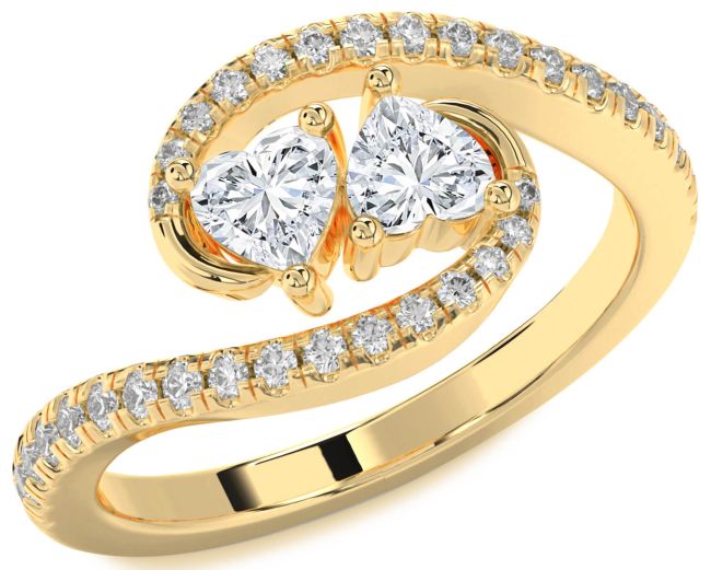 Diamond Gold Two Heart Ring
