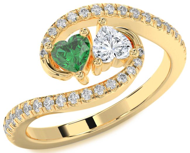 Diamond Gold Silver Two Heart Promise Ring
