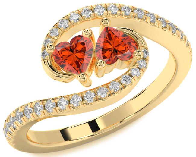 Diamond Fire Opal Gold Two Heart Ring