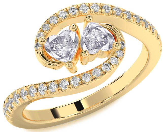Salt & Pepper Diamond Gold Two Heart Ring
