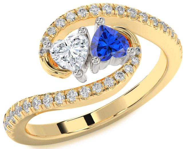 Diamond White Yellow Gold Two Heart Promise Ring