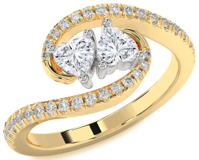 Diamond Gold Silver Two Heart Ring