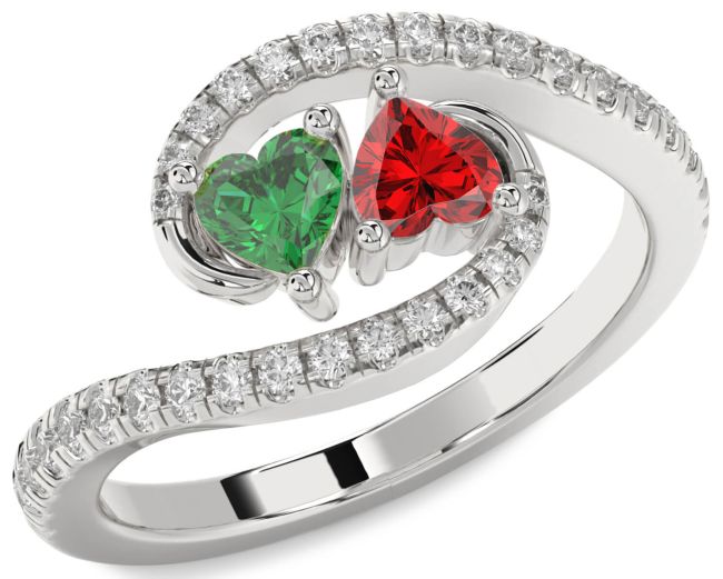 Diamond Silver Two Heart Promise Ring