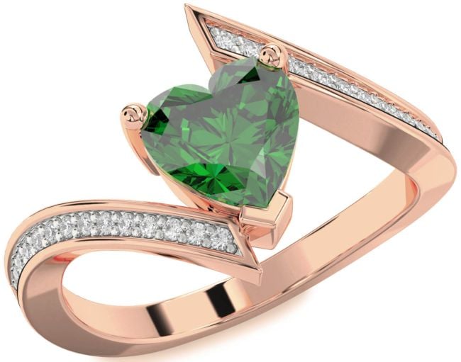 Diamond Emerald Rose Gold Silver Heart Solitaire Pave Engagement Ring