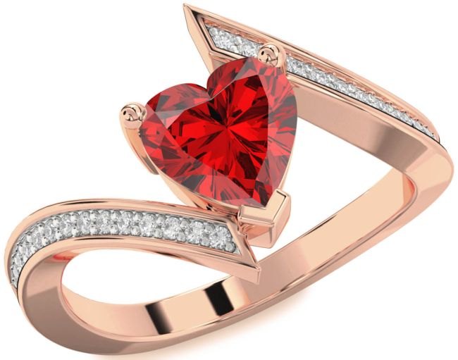 Diamond Ruby Rose Gold Heart Solitaire Pave Engagement Ring