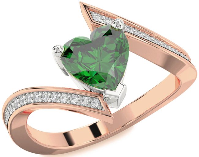 Diamond Emerald Rose Gold Silver Heart Solitaire Pave Engagement Ring