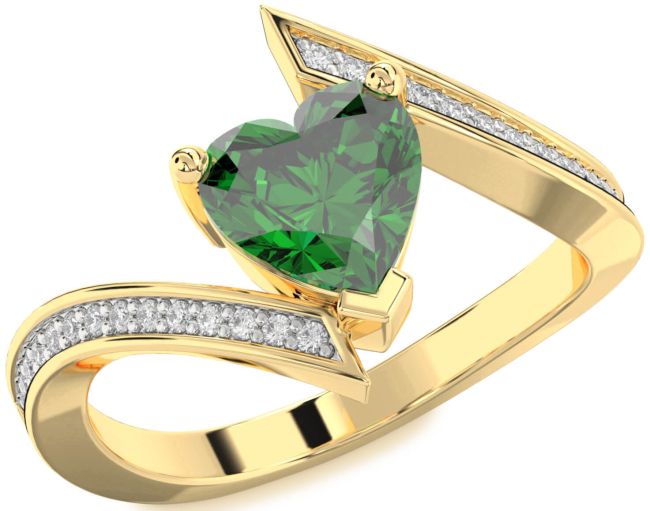 Diamond Emerald Gold Heart Solitaire Pave Engagement Ring