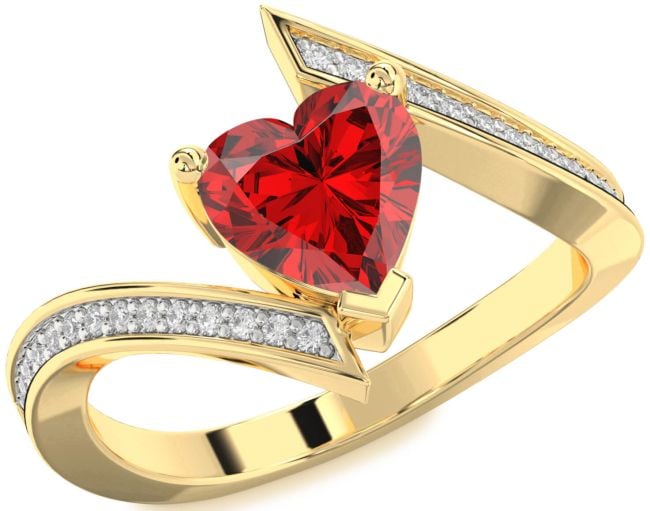 Diamond Ruby Gold Silver Heart Solitaire Pave Engagement Ring
