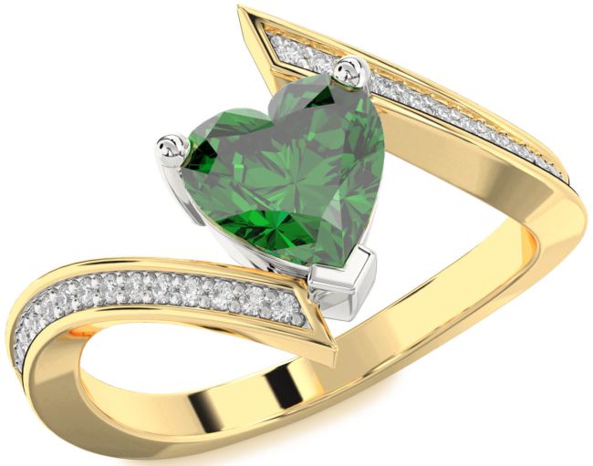 Diamond Emerald White Yellow Gold Heart Solitaire Pave Engagement Ring