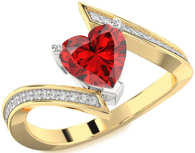 Diamond Ruby Gold Silver Heart Solitaire Pave Engagement Ring