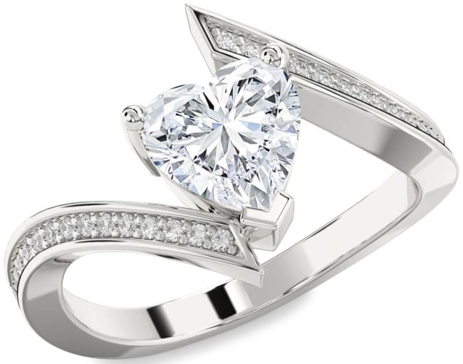Diamond White Gold Heart Solitaire Pave Engagement Ring