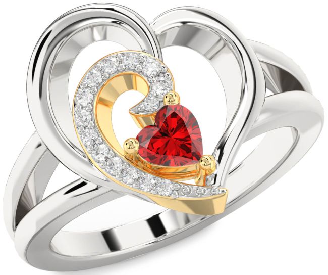 Diamond Ruby Platinum & Yellow Gold Heart Promise Ring