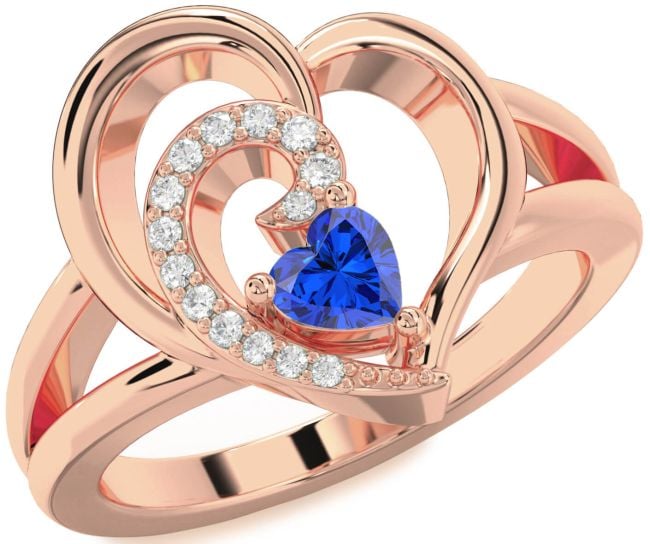 Diamond Blue Sapphire Rose Gold Heart Promise Ring