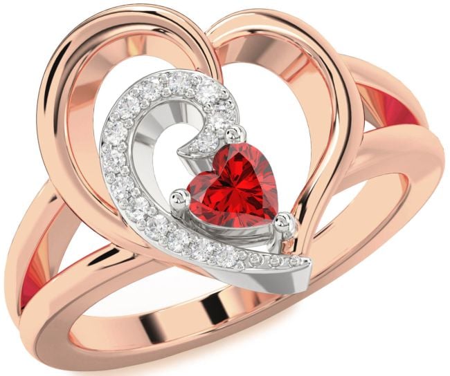 Diamond Ruby Rose Gold Silver Heart Promise Ring
