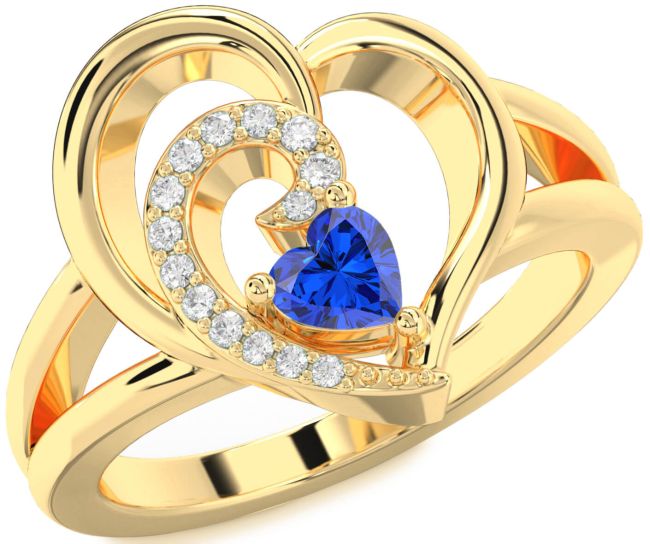 Diamond Blue Sapphire Gold Heart Promise Ring