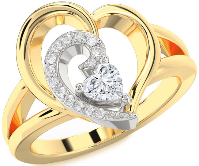 Diamond White Yellow Gold Heart Promise Ring