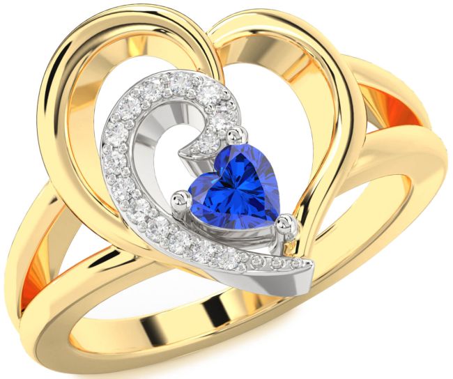 Diamond Blue Sapphire Gold Silver Heart Promise Ring
