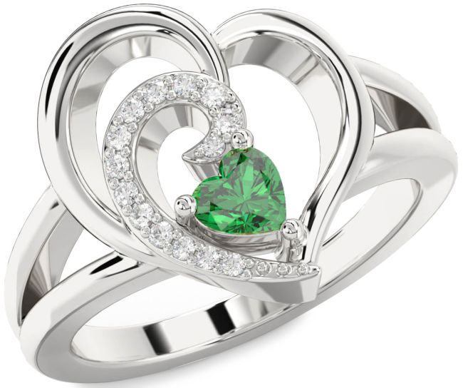 Diamond Emerald White Gold Heart Promise Ring