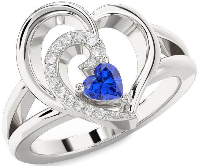 Diamond Blue Sapphire White Gold Heart Promise Ring