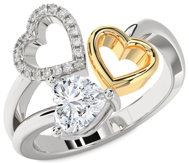 Diamond Gold Silver Heart Ring