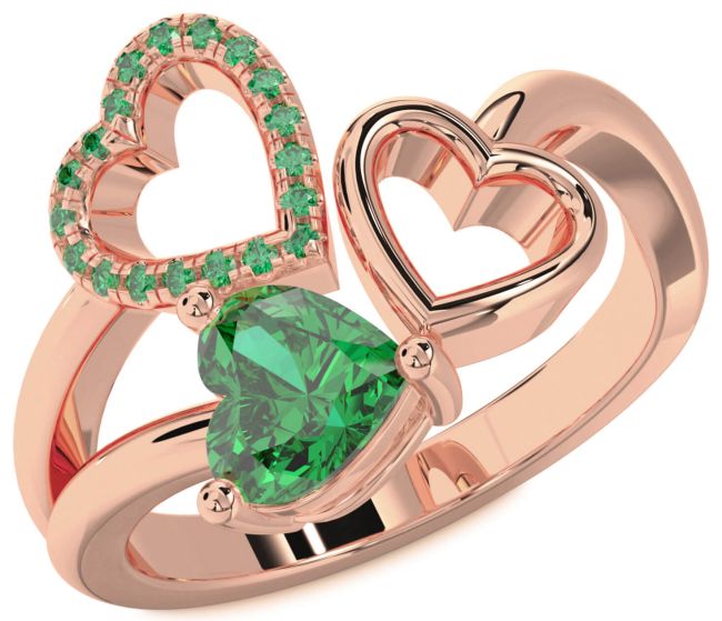 Emerald Rose Gold Heart Ring