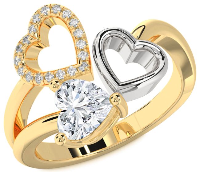 Diamond White Yellow Gold Heart Ring