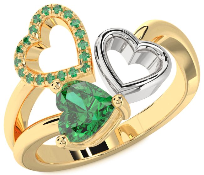 Emerald Gold Silver Heart Ring