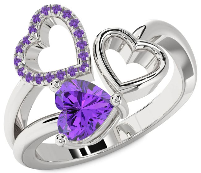 Amethyst Silver Heart Ring