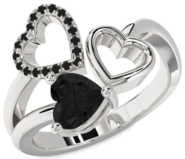 Black Diamond Silver Heart Ring
