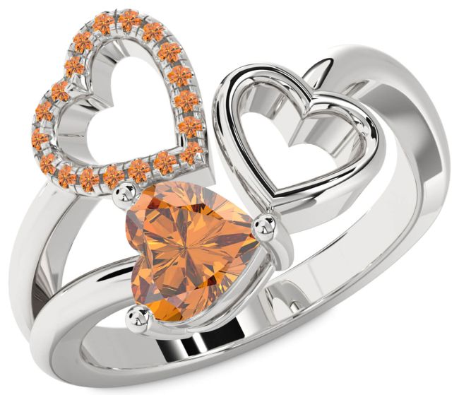 Citrine Silver Heart Ring