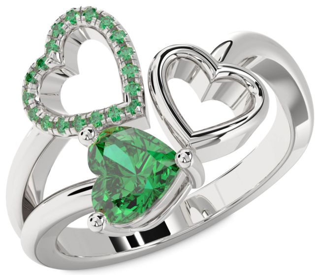 Emerald Platinum Heart Ring