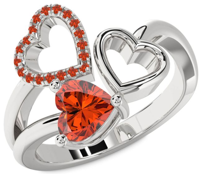 Fire Opal Silver Heart Ring