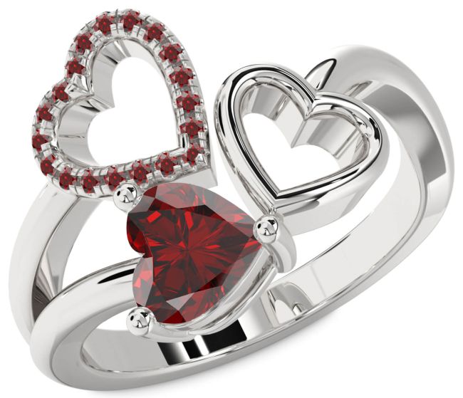 Garnet Silver Heart Ring