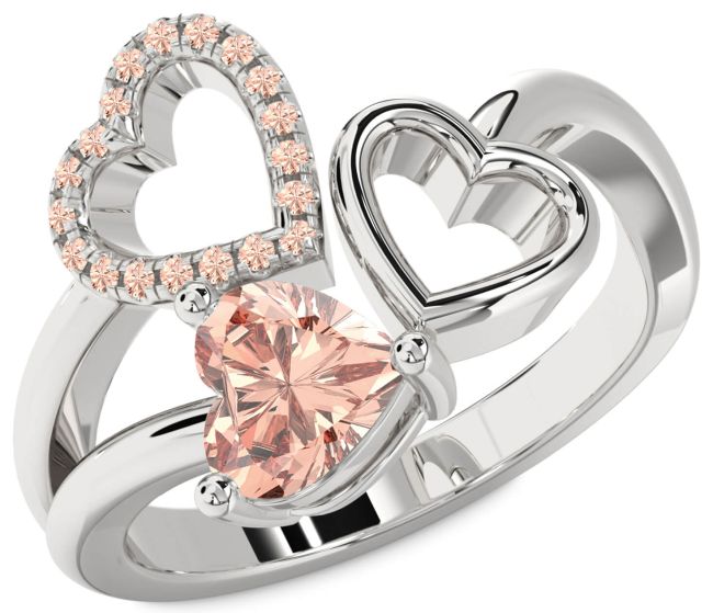 Morganite Silver Heart Ring