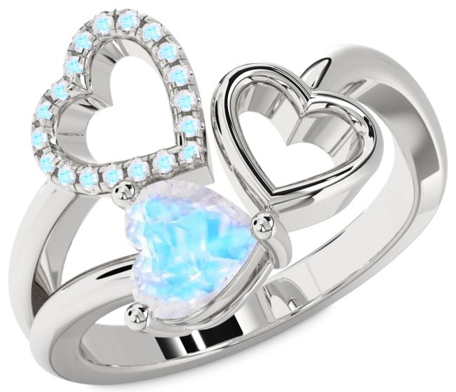 Moonstone Silver Heart Ring