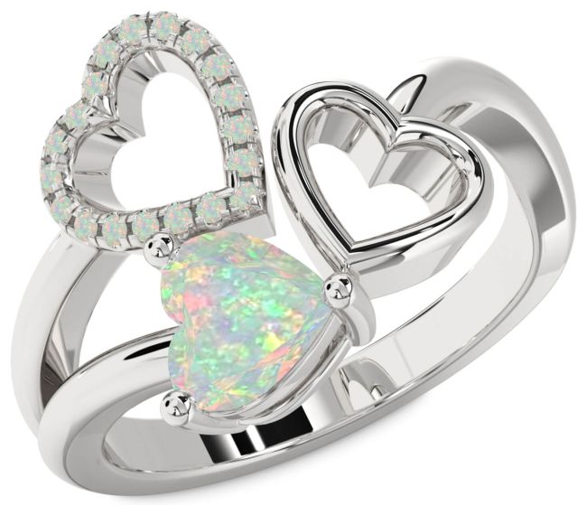 Opal Silver Heart Ring