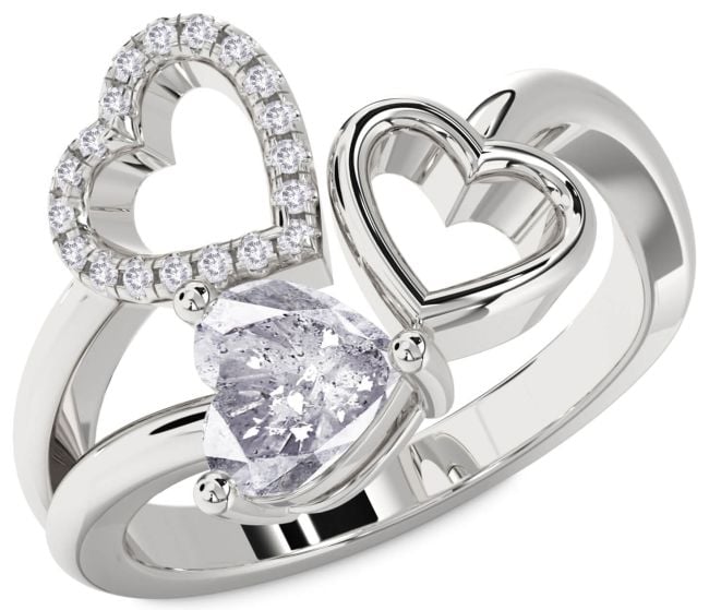 Salt & Pepper Diamond Silver Heart Ring