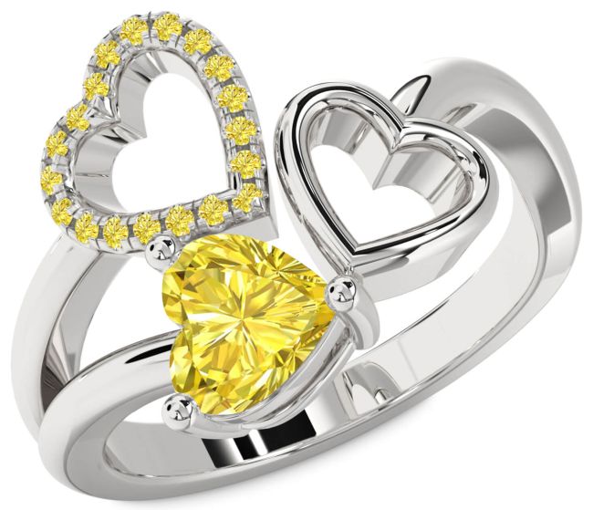 Yellow Diamond Silver Heart Ring