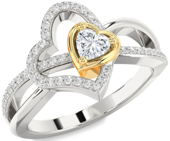 Diamond Silver & 10K gold Heart Ring
