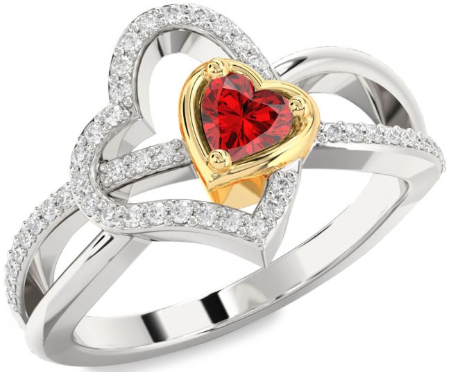 Diamond Platinum & Yellow Gold Heart Promise Ring