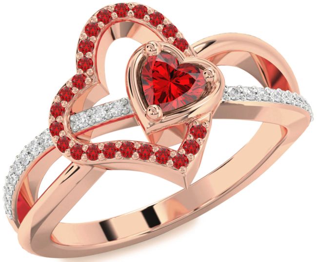 Diamond Ruby Rose Gold Heart Ring