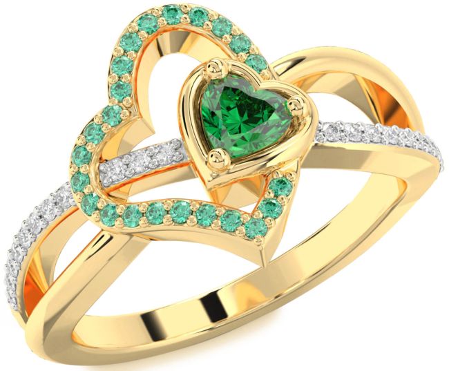 Diamond Emerald Gold Heart Ring