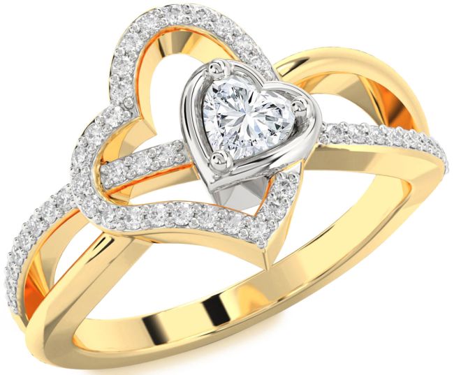 Diamond White Yellow Gold Heart Ring