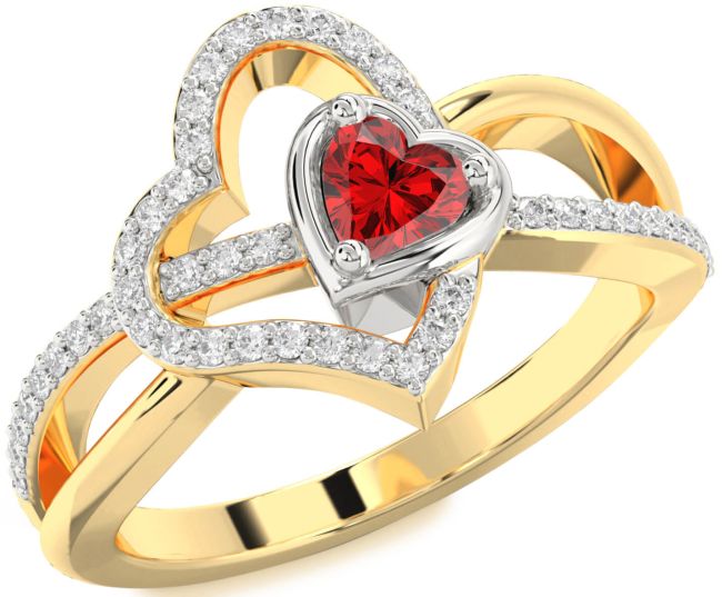 Diamond White Yellow Gold Heart Promise Ring