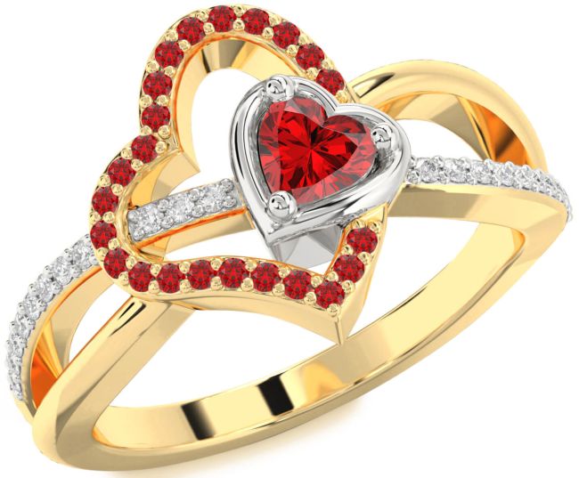 Diamond Ruby Gold Silver Heart Ring