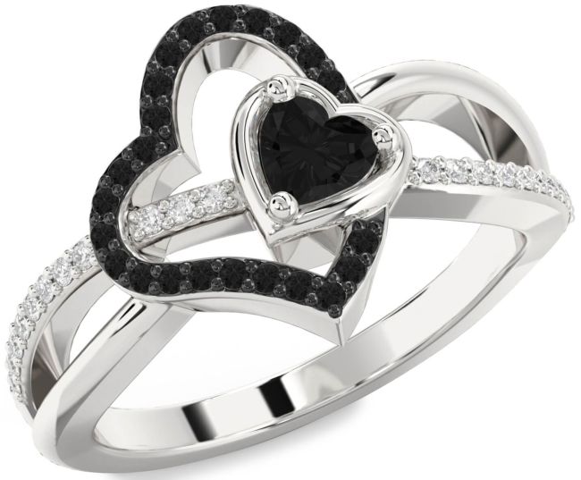 Black Diamond Silver Heart Ring