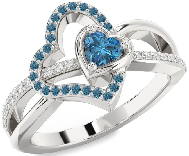 Blue Diamond Silver Heart Ring