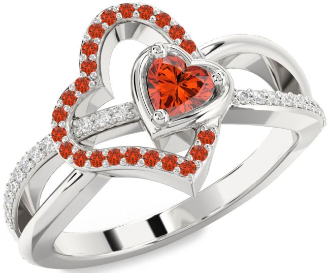 Diamond Fire Opal Silver Heart Ring